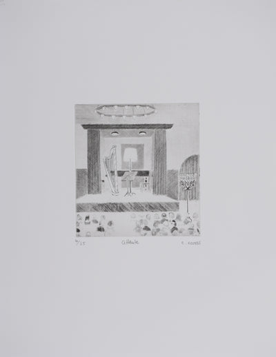 Camille COMBE : Attente, Gravure originale signée