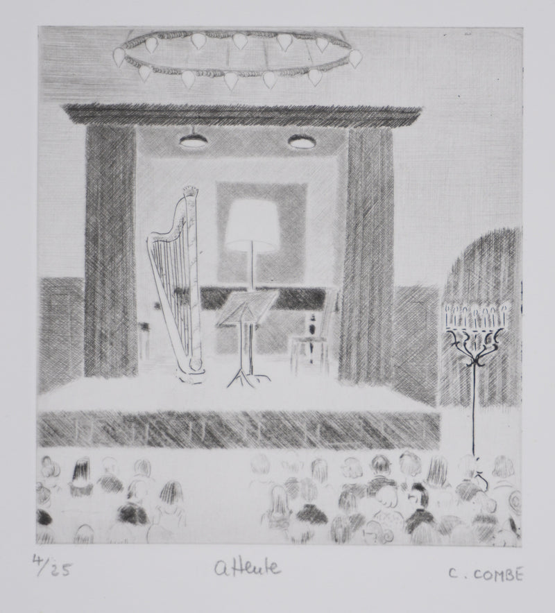 Camille COMBE : Attente, Gravure originale signée