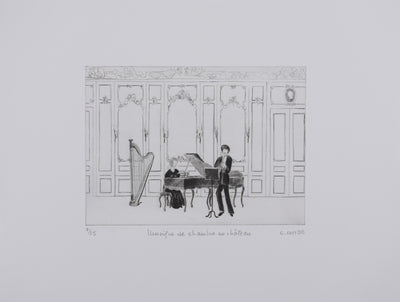 Camille COMBE : Musique de chambre au château, Gravure originale signée