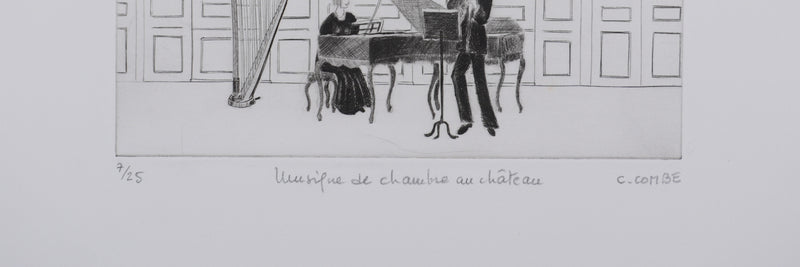 Camille COMBE : Musique de chambre au château, Gravure originale signée