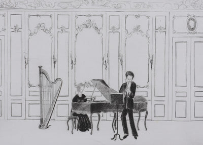 Camille COMBE : Musique de chambre au château, Gravure originale signée