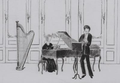 Camille COMBE : Musique de chambre au château, Gravure originale signée