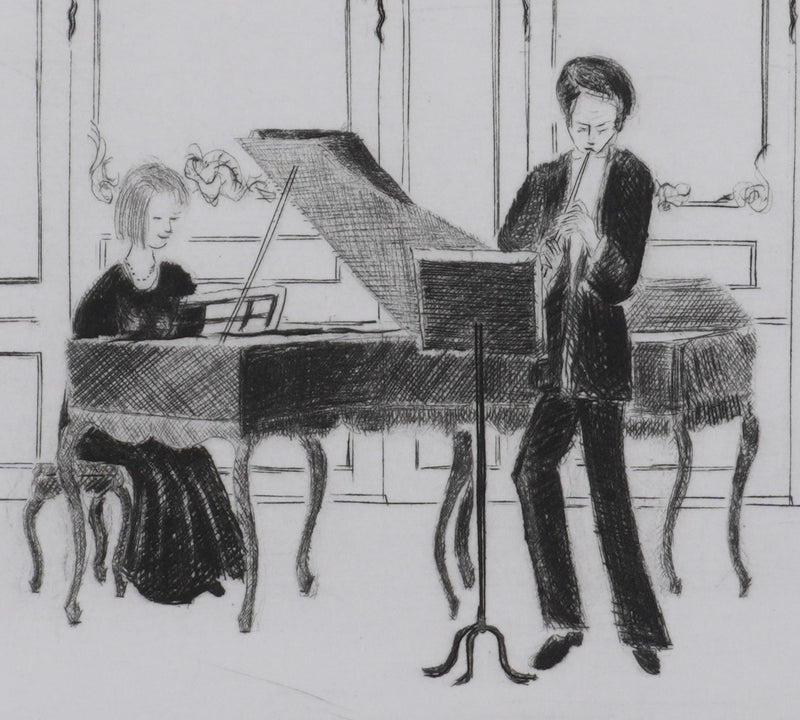 Camille COMBE : Musique de chambre au château, Gravure originale signée