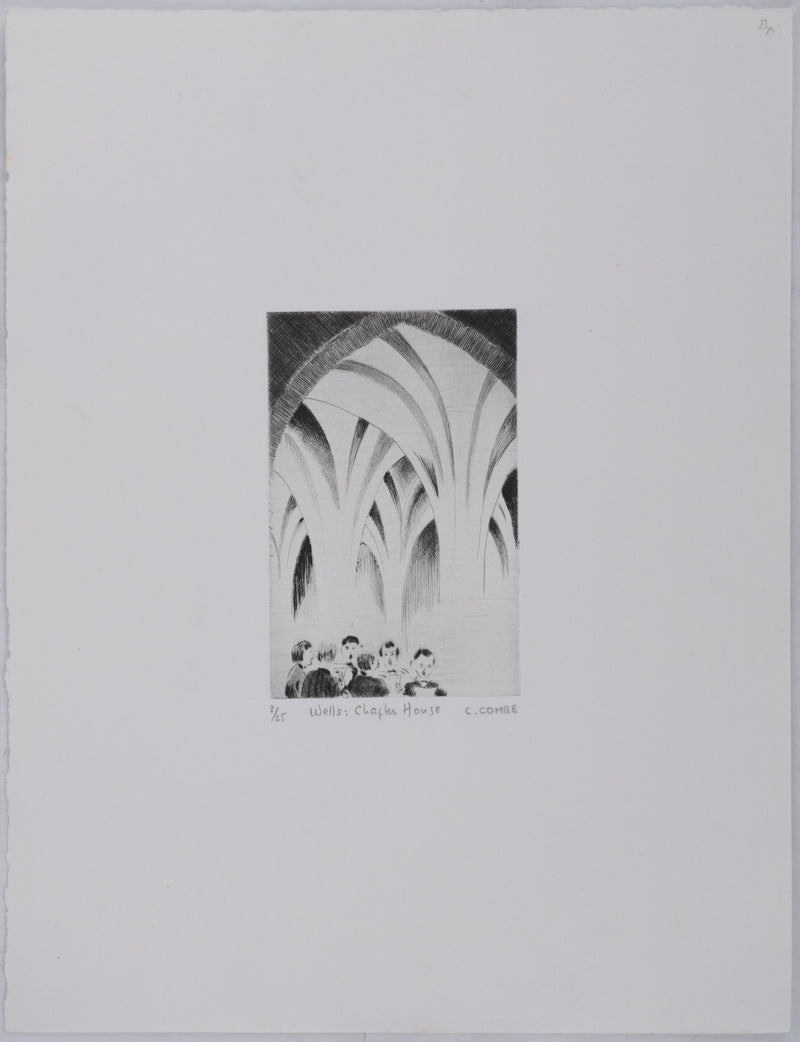 Camille COMBE : Wells : Chapter House, Gravure originale signée
