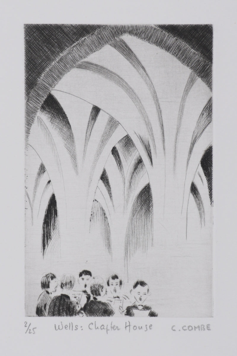 Camille COMBE : Wells : Chapter House, Gravure originale signée