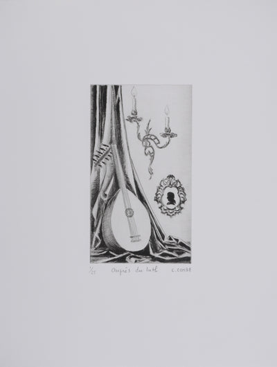Camille COMBE : Auprès du luth, Gravure originale signée