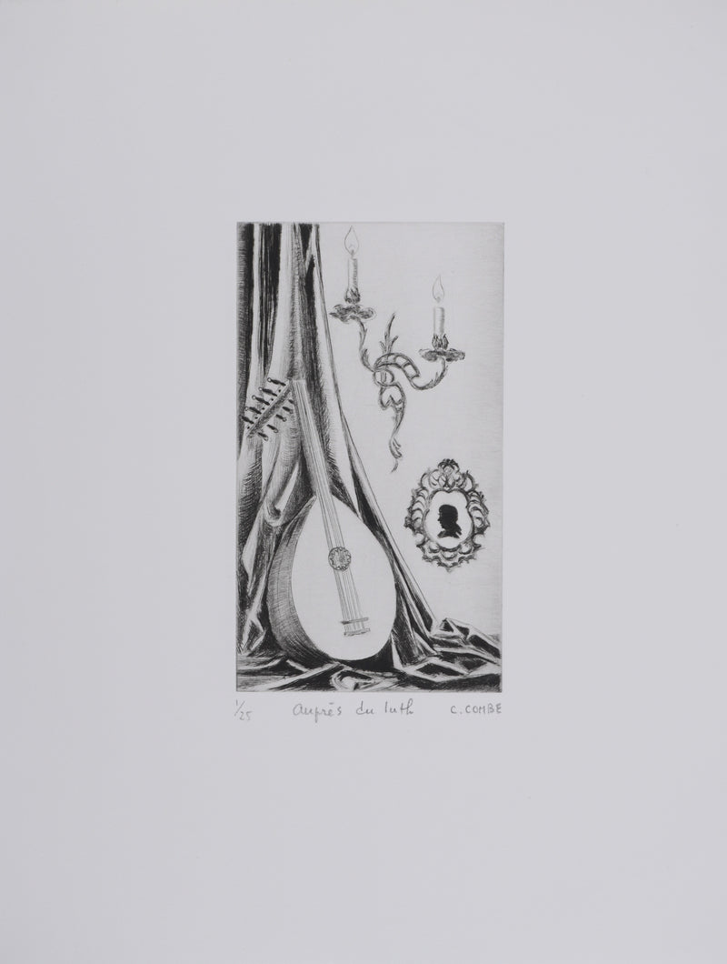 Camille COMBE : Auprès du luth, Gravure originale signée