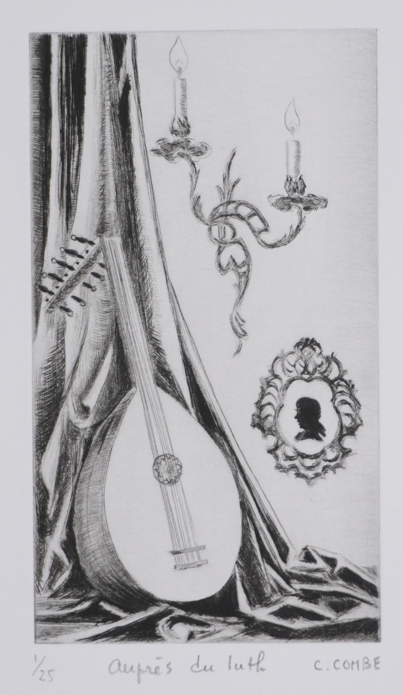 Camille COMBE : Auprès du luth, Gravure originale signée