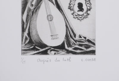 Camille COMBE : Auprès du luth, Gravure originale signée