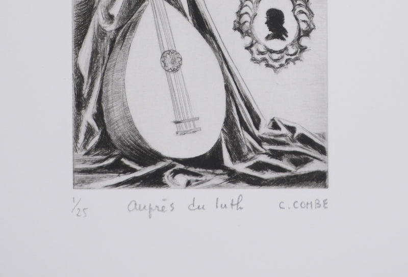 Camille COMBE : Auprès du luth, Gravure originale signée