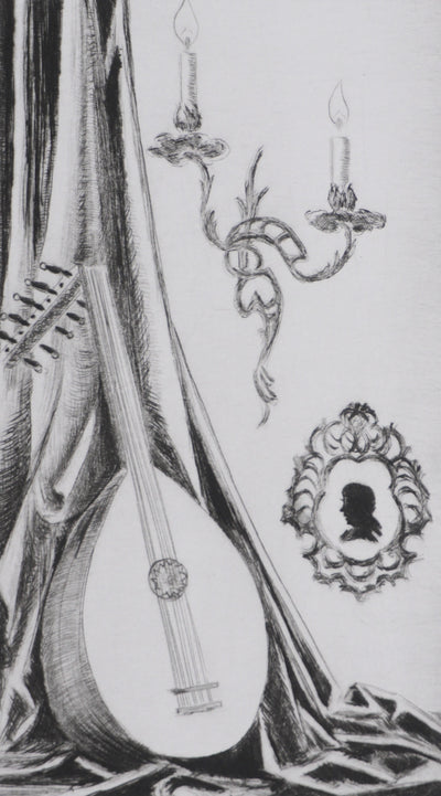 Camille COMBE : Auprès du luth, Gravure originale signée