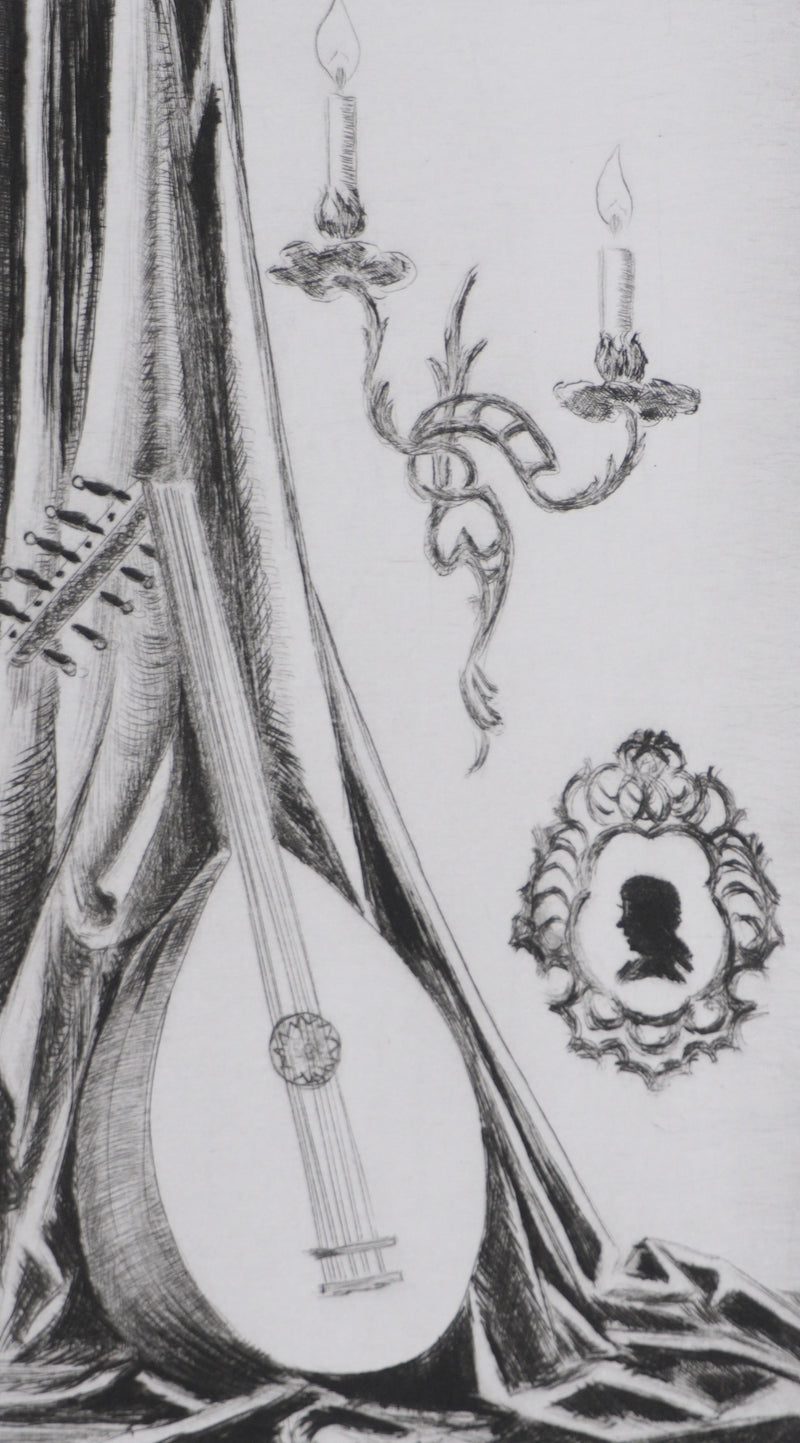 Camille COMBE : Auprès du luth, Gravure originale signée