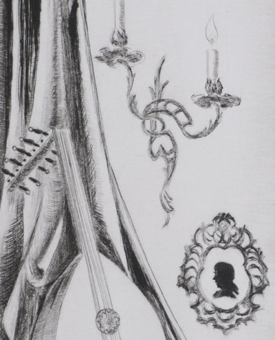 Camille COMBE : Auprès du luth, Gravure originale signée