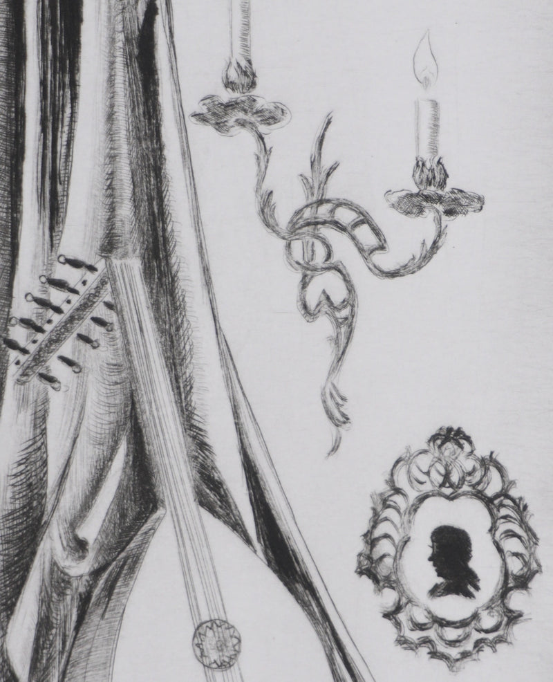 Camille COMBE : Auprès du luth, Gravure originale signée