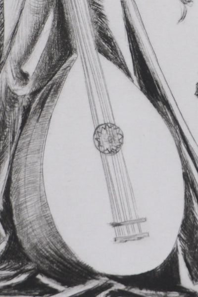 Camille COMBE : Auprès du luth, Gravure originale signée