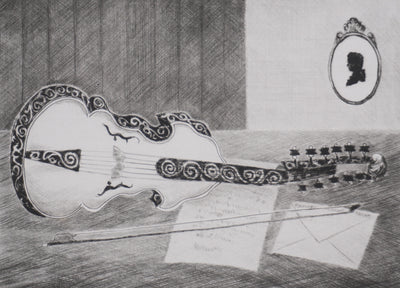 Camille COMBE : La viole d'amour, Gravure originale signée