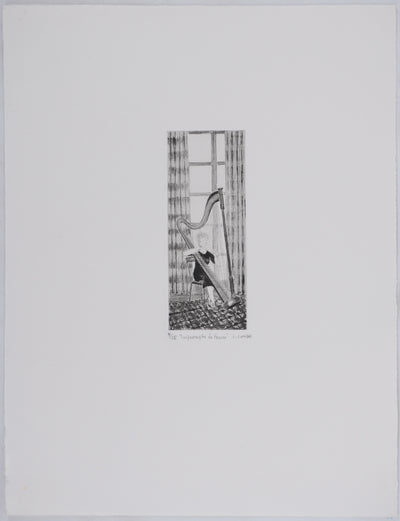 Camille COMBE : L'harpiste, Gravure originale signée