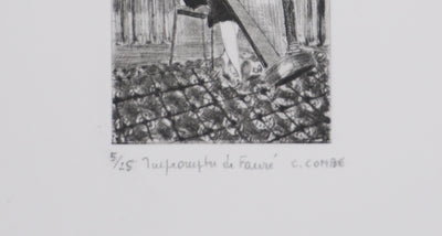 Camille COMBE : L'harpiste, Gravure originale signée