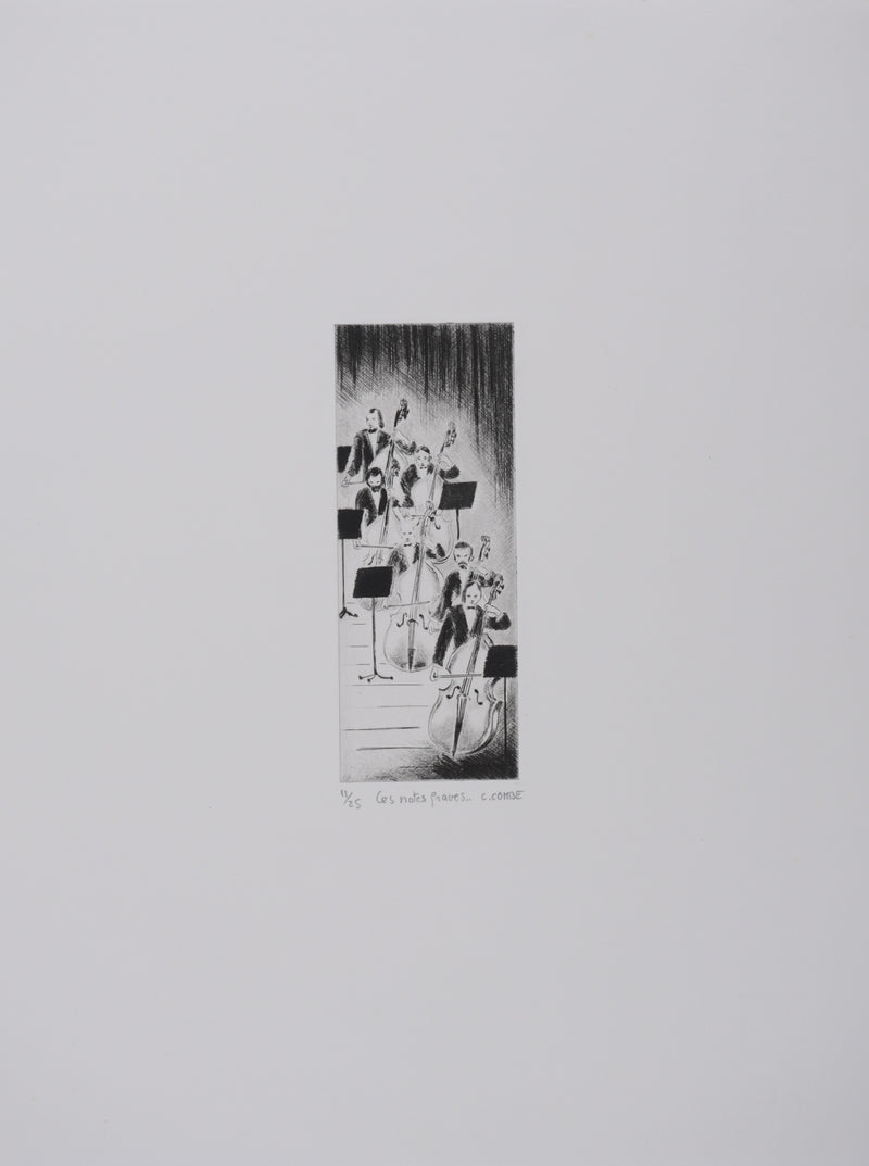 Camille COMBE : Les notes graves, Gravure originale signée