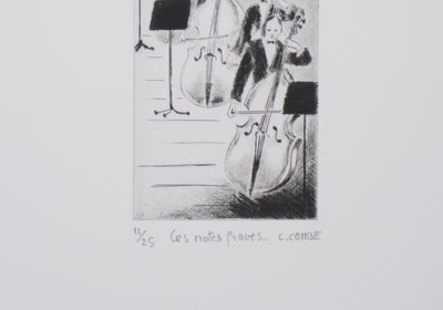 Camille COMBE : Les notes graves, Gravure originale signée