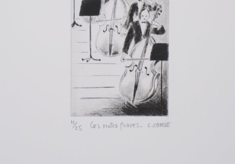 Camille COMBE : Les notes graves, Gravure originale signée