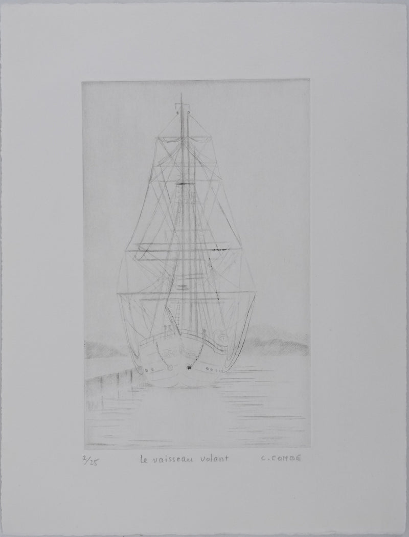 Camille COMBE : Le vaisseau volant, Gravure originale signée