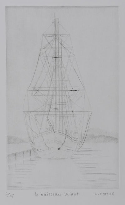 Camille COMBE : Le vaisseau volant, Gravure originale signée