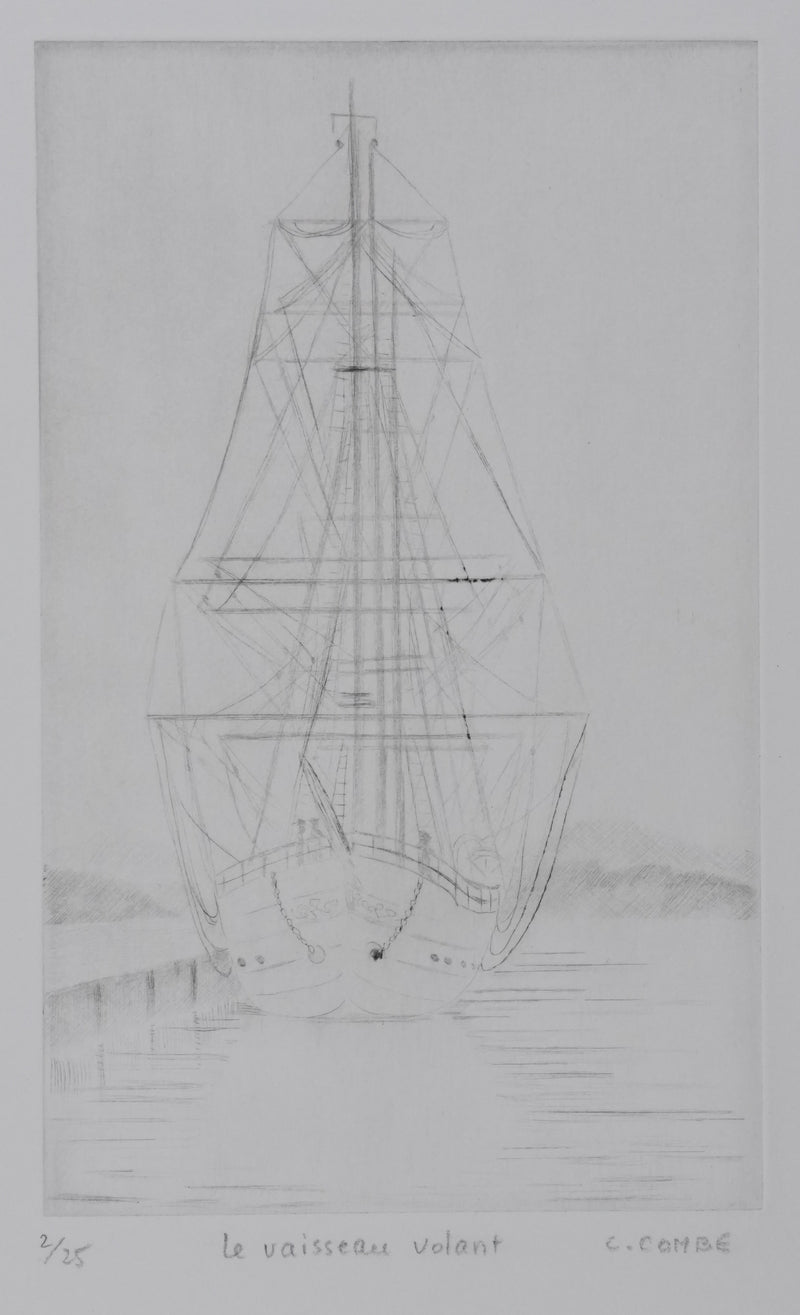 Camille COMBE : Le vaisseau volant, Gravure originale signée