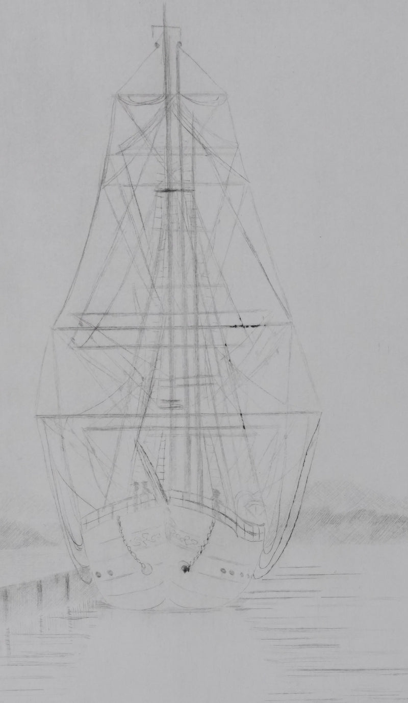 Camille COMBE : Le vaisseau volant, Gravure originale signée