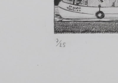 Camille COMBE : Tönning les pêcheurs sont rentrés, Gravure originale signée
