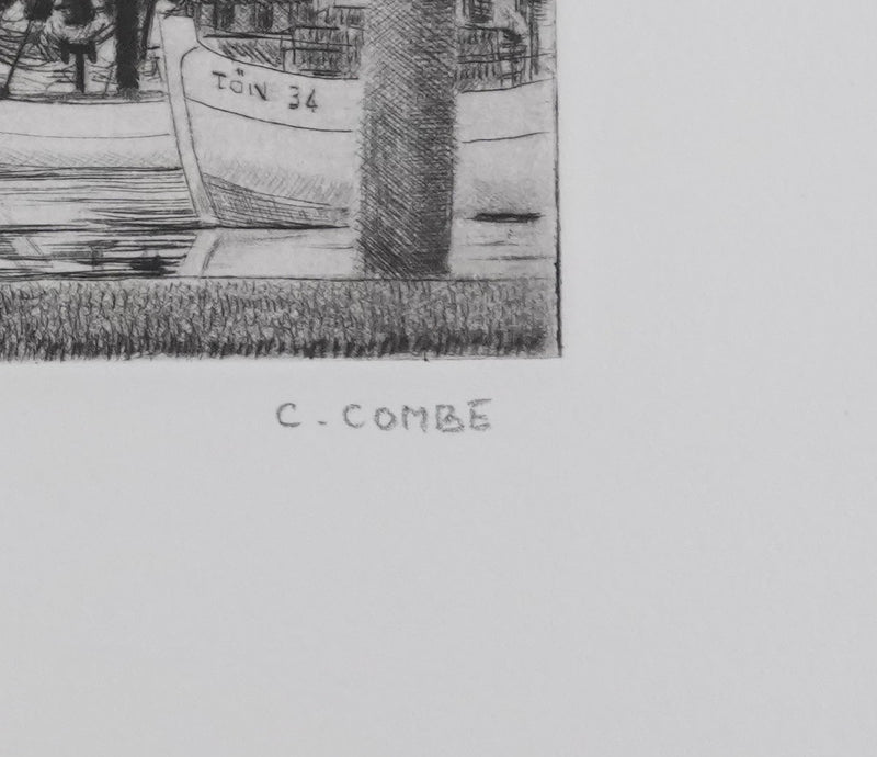 Camille COMBE : Tönning les pêcheurs sont rentrés, Gravure originale signée