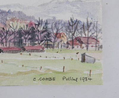 Camille COMBE : Vue sur les toits roses, Aquarelle originale signée