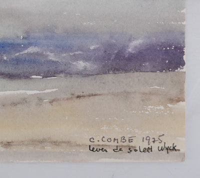 Camille COMBE : Lever de soleil Wyck, Aquarelle originale signée