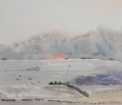 Camille COMBE : Lever de soleil Wyck, Aquarelle originale signée