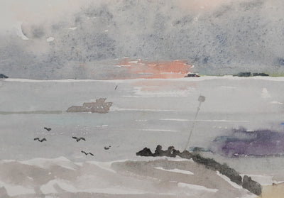 Camille COMBE : Lever de soleil Wyck, Aquarelle originale signée