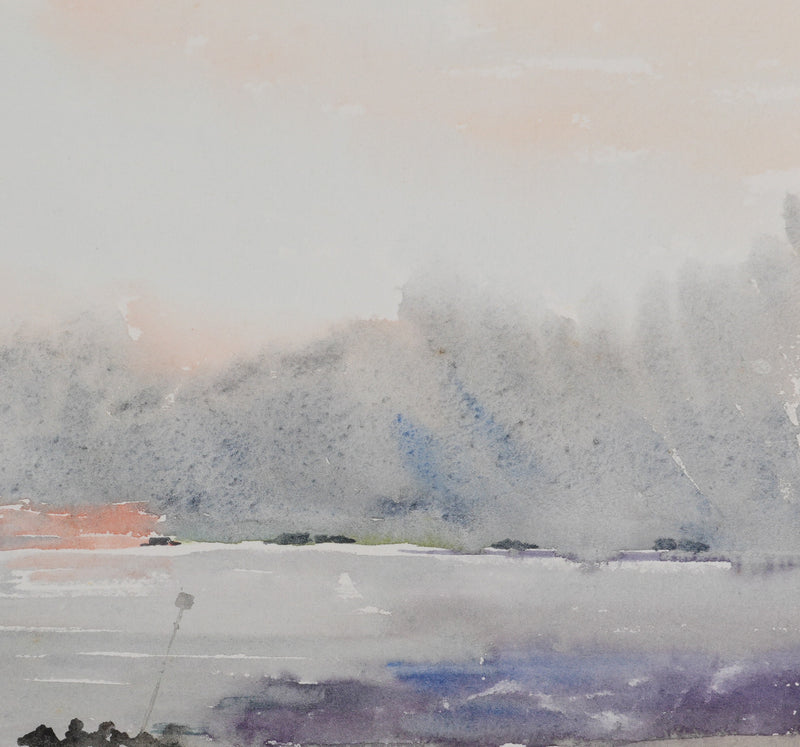 Camille COMBE : Lever de soleil Wyck, Aquarelle originale signée