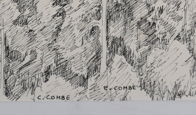 Camille COMBE : Le manoir au milieu des arbres, Dessin original signé