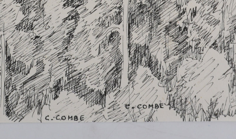 Camille COMBE : Le manoir au milieu des arbres, Dessin original signé