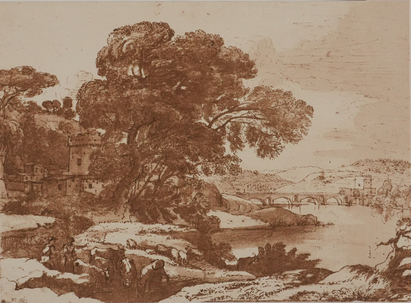 Claude GELEE : Les rives du Tibre, Lithographie