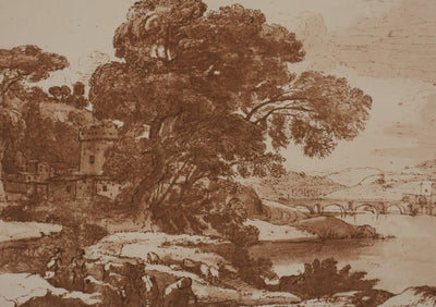 Claude GELEE : Les rives du Tibre, Lithographie