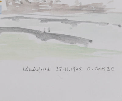 Camille COMBE : La ville aux ponts, Aquarelle originale signée