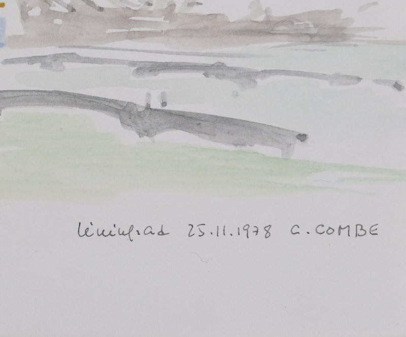 Camille COMBE : La ville aux ponts, Aquarelle originale signée