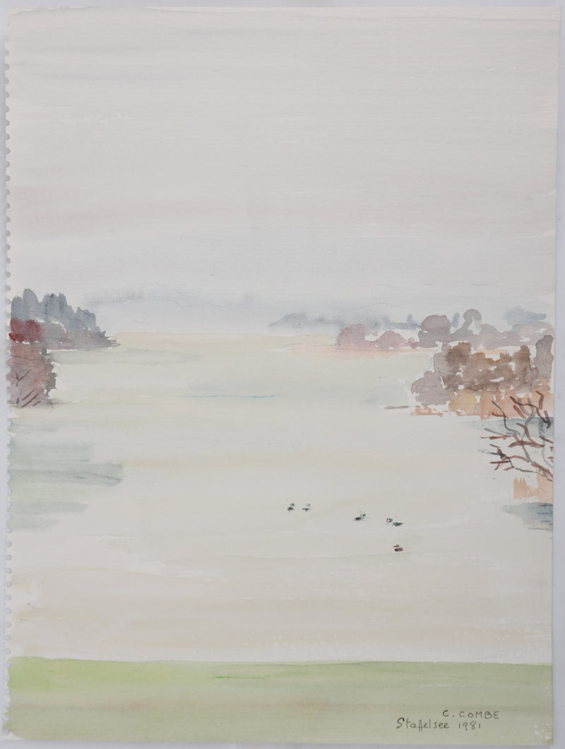 Camille COMBE : Le lac Staffelsee, Aquarelle originale signée