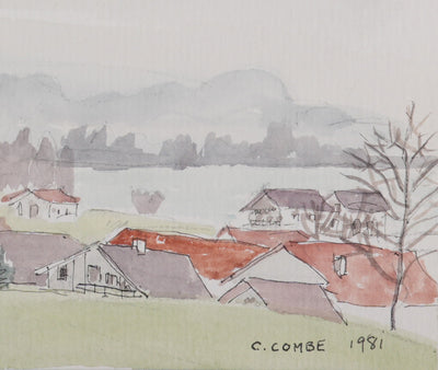 Camille COMBE : Vue sur Seehausen, Aquarelle originale signée