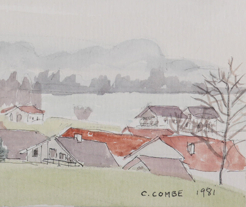 Camille COMBE : Vue sur Seehausen, Aquarelle originale signée
