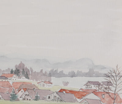Camille COMBE : Vue sur Seehausen, Aquarelle originale signée