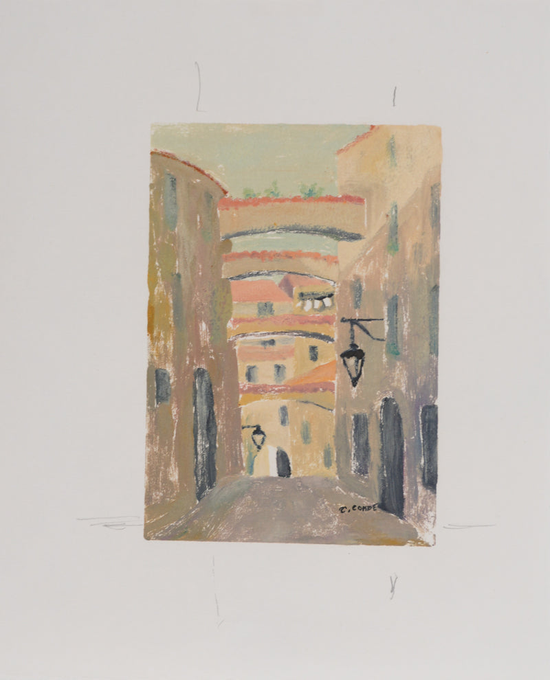 Camille COMBE : Dans les rues du village, Monotype original signé