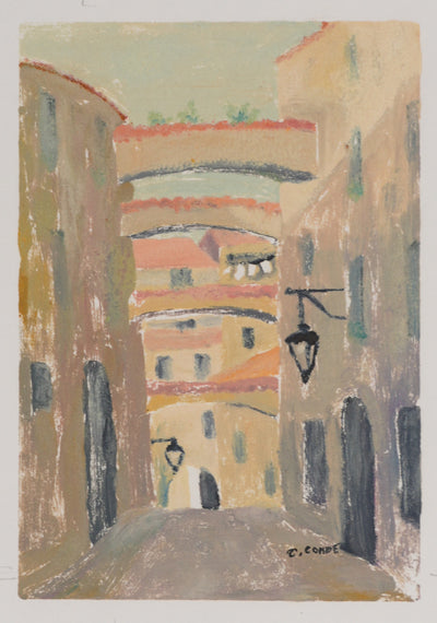 Camille COMBE : Dans les rues du village, Monotype original signé