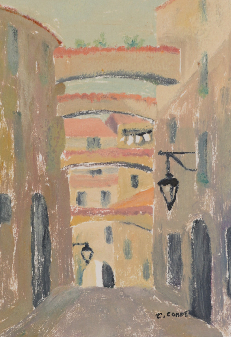 Camille COMBE : Dans les rues du village, Monotype original signé