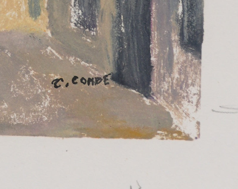Camille COMBE : Dans les rues du village, Monotype original signé